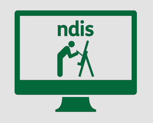 A monitor showing someone working on a painting, with 'ndis' above it.