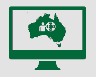A monitor displaying Australia, and a person holding out a lifesaver.