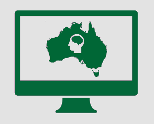A monitor showing Australia, and a head with a brain showing through