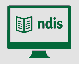 A monitor with a booklet, and 'ndis'.