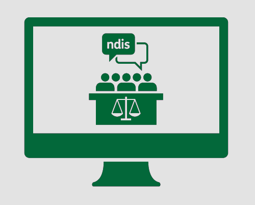 A monitor displaying a jury discussing the NDIS.