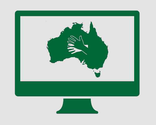 A monitor showing Australia, and the symbol for Australian sign language (Auslan).