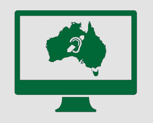 A monitor showing Australia, and the deaf symbol.