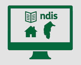 A monitor displaying a booklet, 'NDIS', a house, and an outline of the ACT.