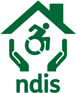 A monitor with N D I S, and pair of hands supporting a person with disability in their home.