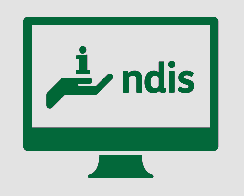 A monitor with a hand holding a symbol that represents 'information', and 'ndis'.