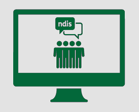 A monitor displaying four people standing together discussing the NDIS. 