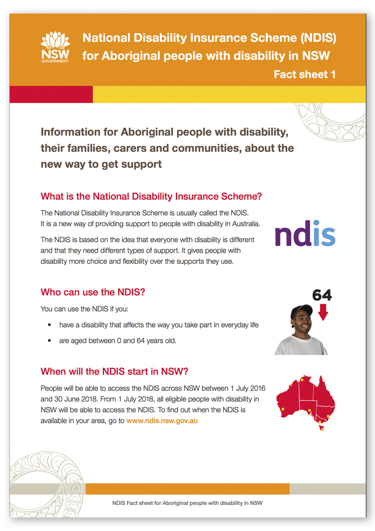 Screenshot of page 1 of the NDIS for Aboriginal people with disability in NSW Fact sheet 1
