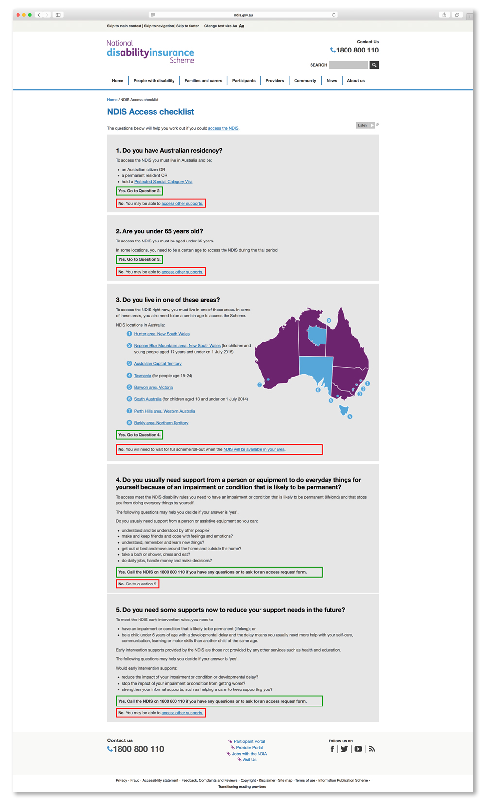 Screenshot of the new NDIS Access Checklist.