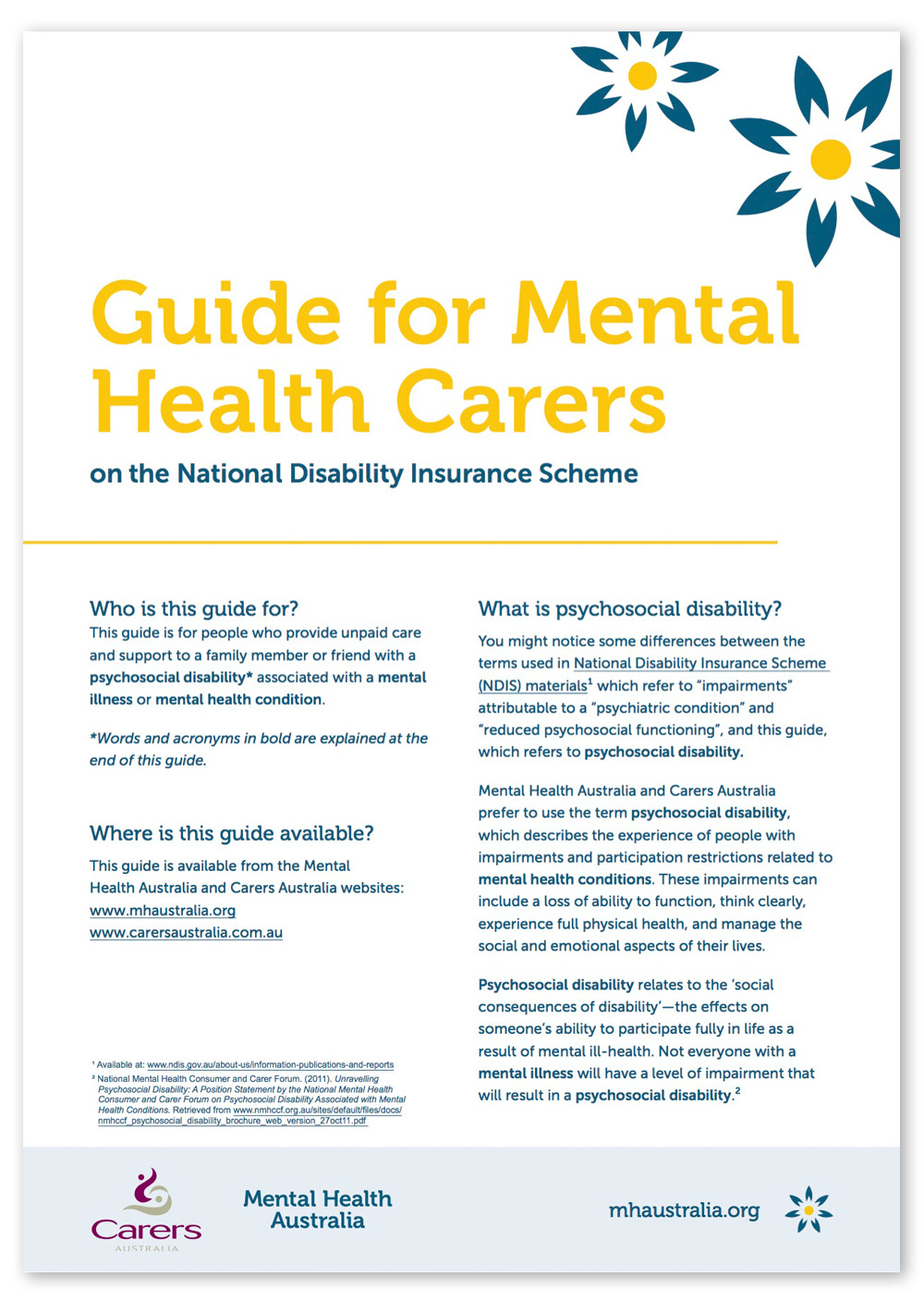 Screenshot of page 1 of the Mental Health Carers Guide PDF