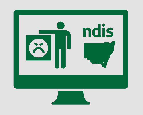 A monitor, with an unhappy person, 'ndis', and New South Wales.