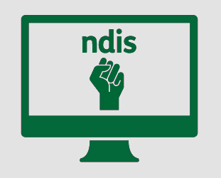 Monitor with a clenched fist and 'ndis' written above it.