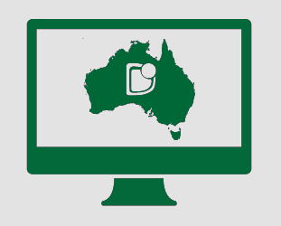 A monitor with Australia, and the stylised "D" from the Down Syndrome Australia 