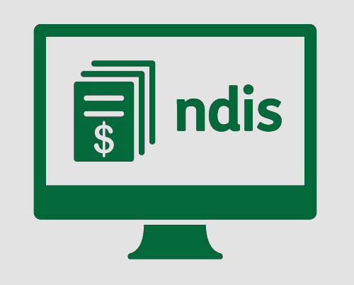 A monitor with a booklet that has a dollar sign on the front, and 'ndis'.
