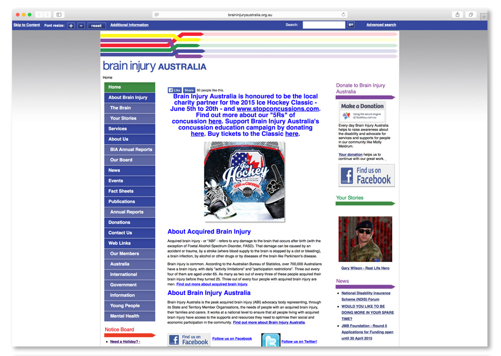 Screenshot of Brain Injury Australia website homepage.