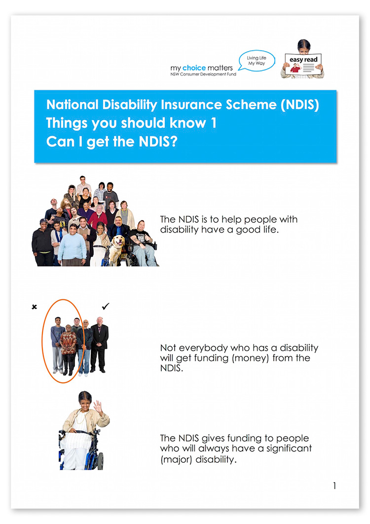 Screenshot of the first page of the Can I get the NDIS? easy read fact sheet.