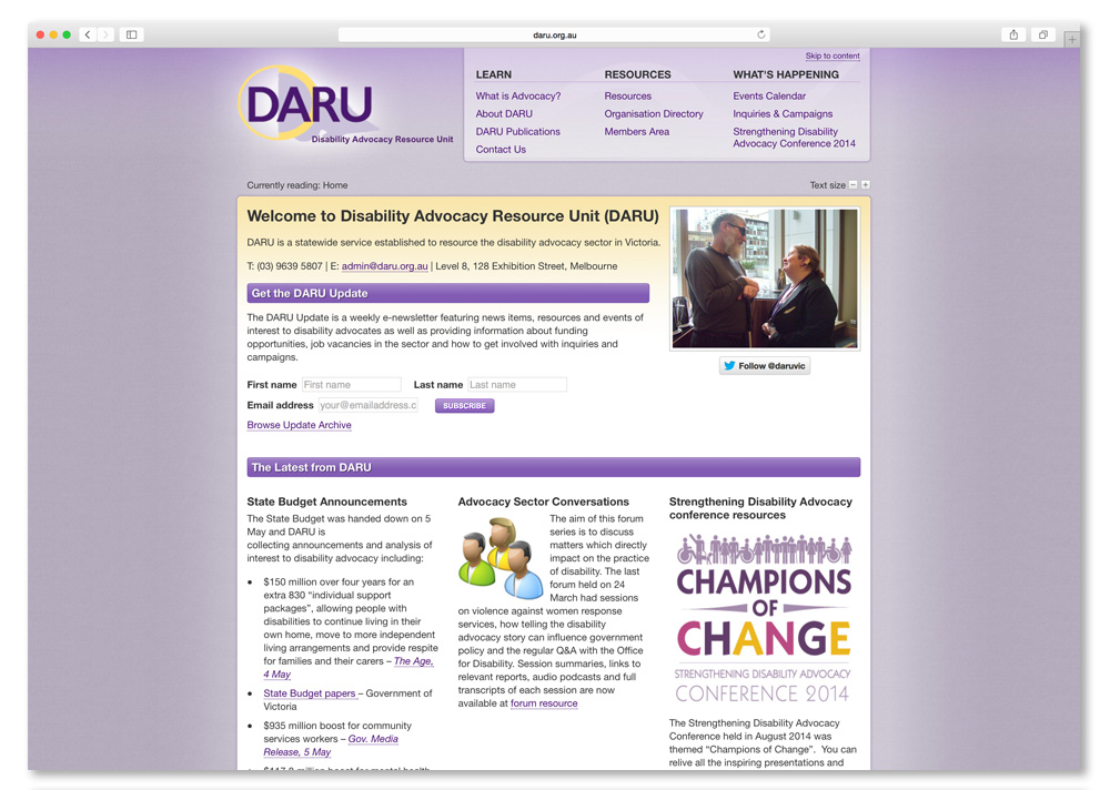 Screenshot of DARU website hompage