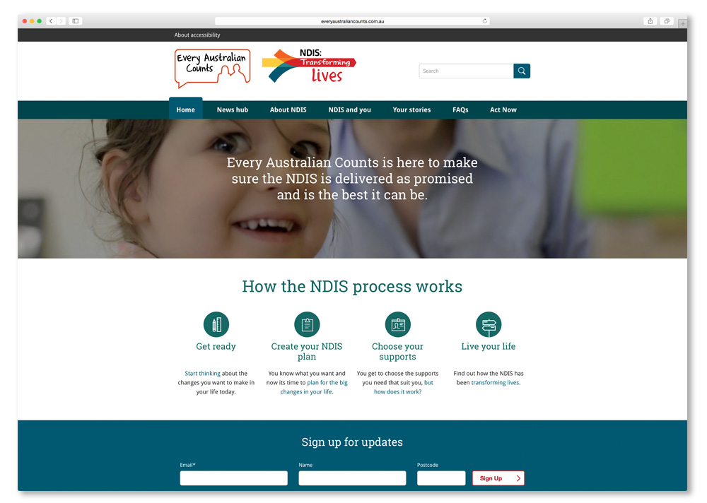 Screenshot of Every Australian Counts website homepage.
