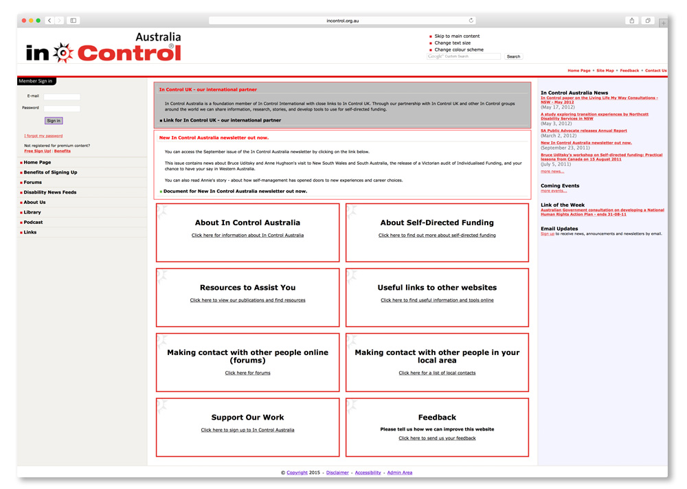 Screenshot of In Control Australia homepage.
