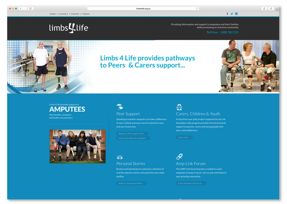 Screenshot of the Limbs 4 Life website homepage.