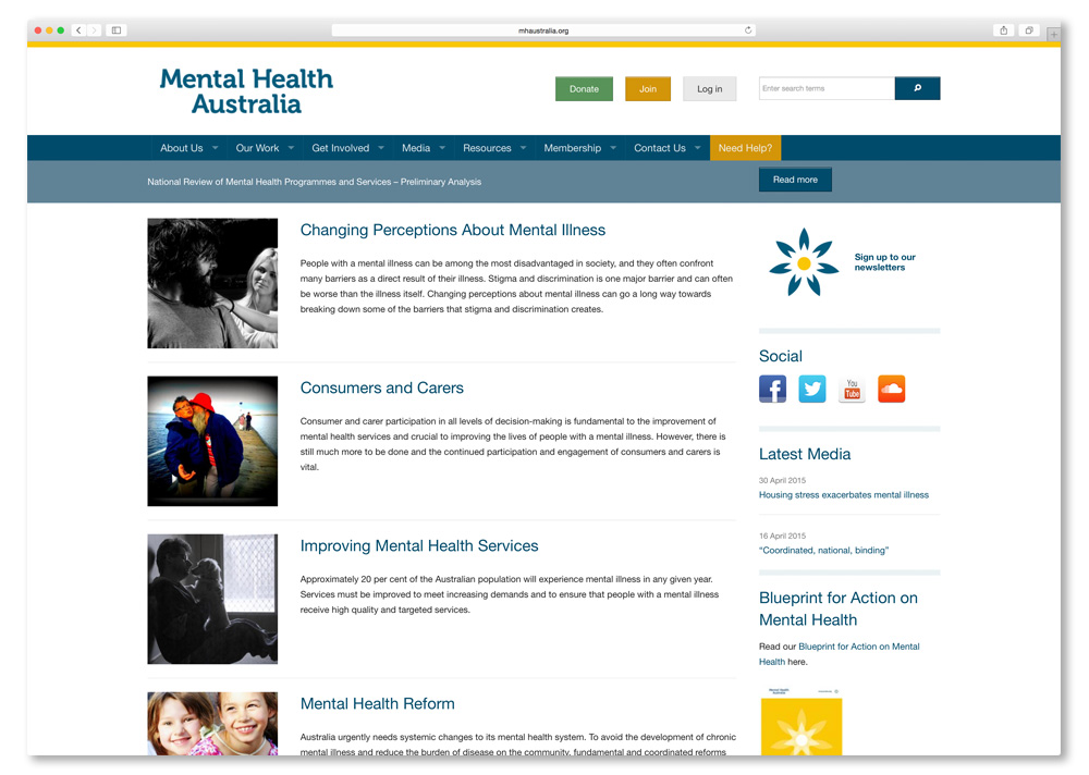 Screenshot of the Mental Health Australia website homepage.