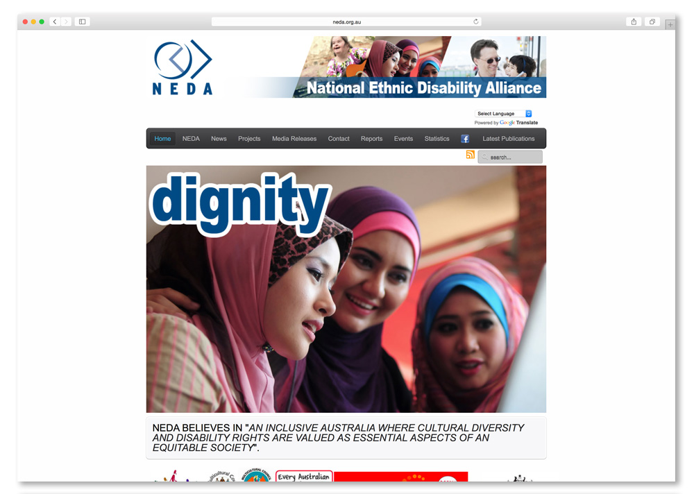 Screenshot of the NEDA website homepage. 