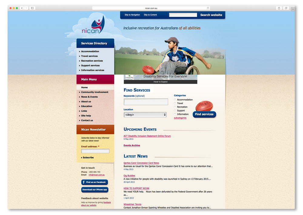 Screenshot of Nican website homepage