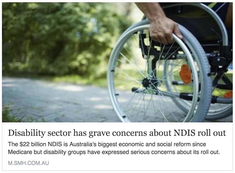 Screenshot of a link to the article, with the headline, and a popular stock photo of a wheelchair user from the waist down. 