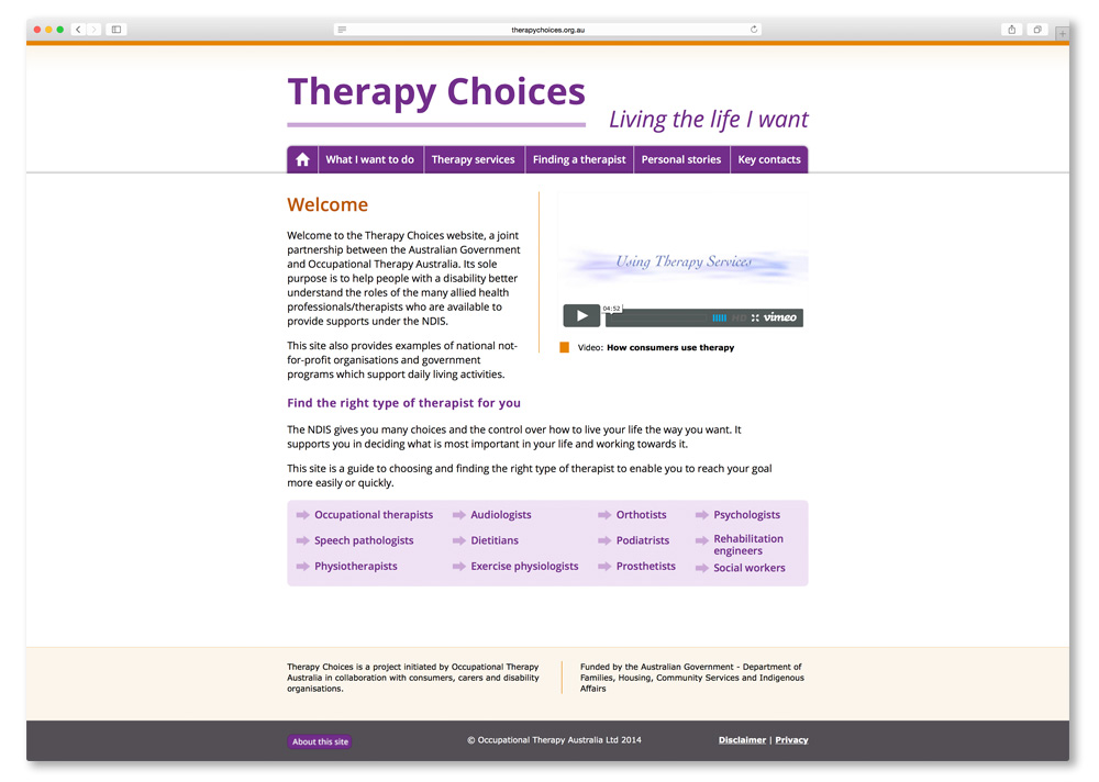 Screenshot of Therapy Choices website homepage