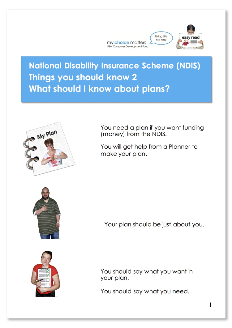 Screenshot of the first page of the What should I know about plans? easy read fact sheet.