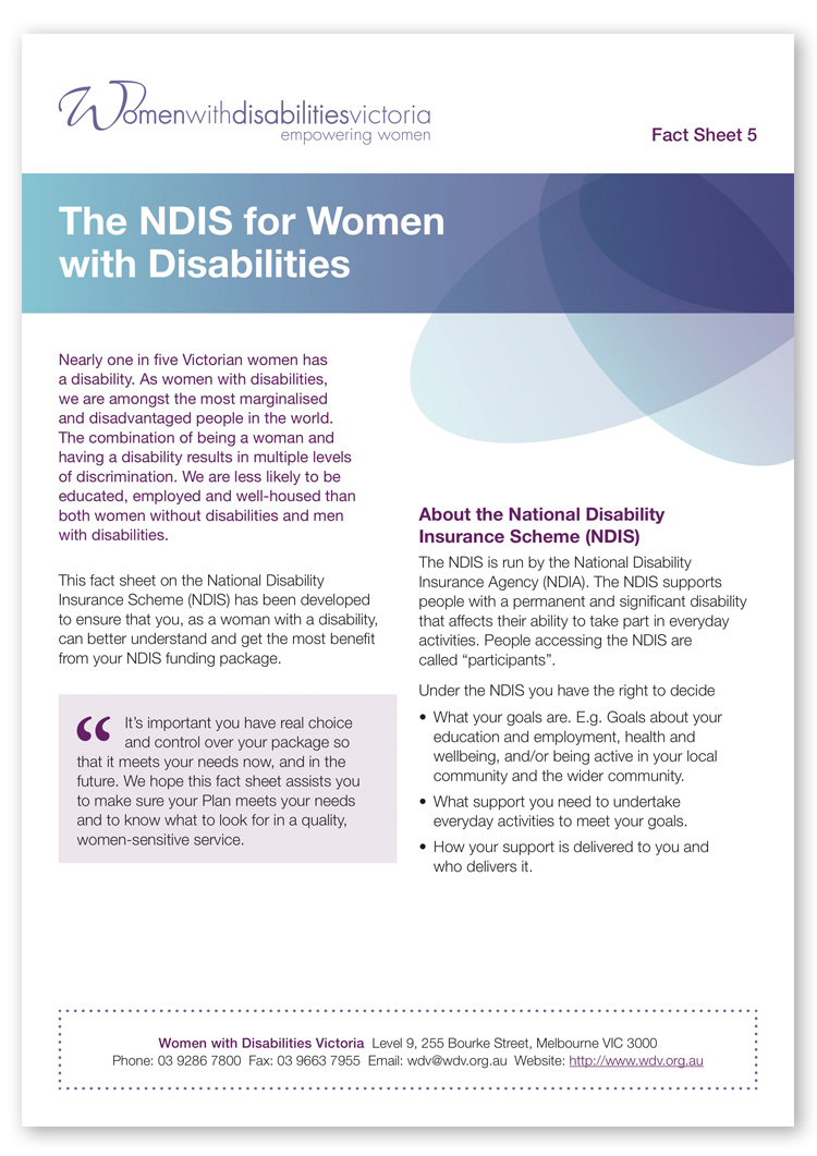 Screenshot of the first page of The NDIS for Women with Disabilities PDF fact sheet
