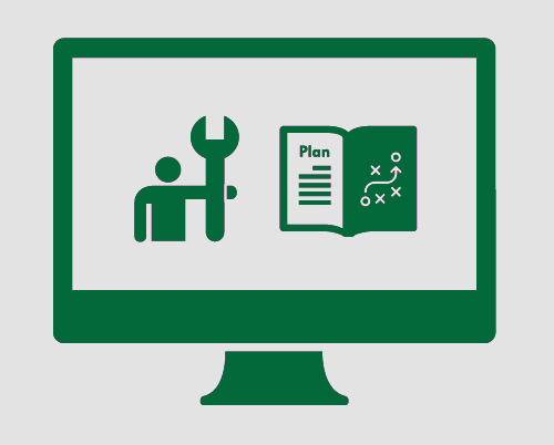 A monitor with a person holding out a spanner, and an NDIS plan.