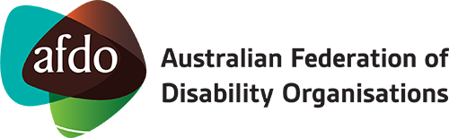 The AFDO logo with Australian Federation of Disability Organisations next to it
